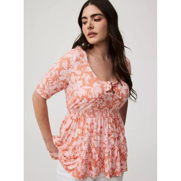 Women's - Torrid Floral Tie Front Babydoll Super Soft Jersey Top, Size 2 - Picture 1 of 10